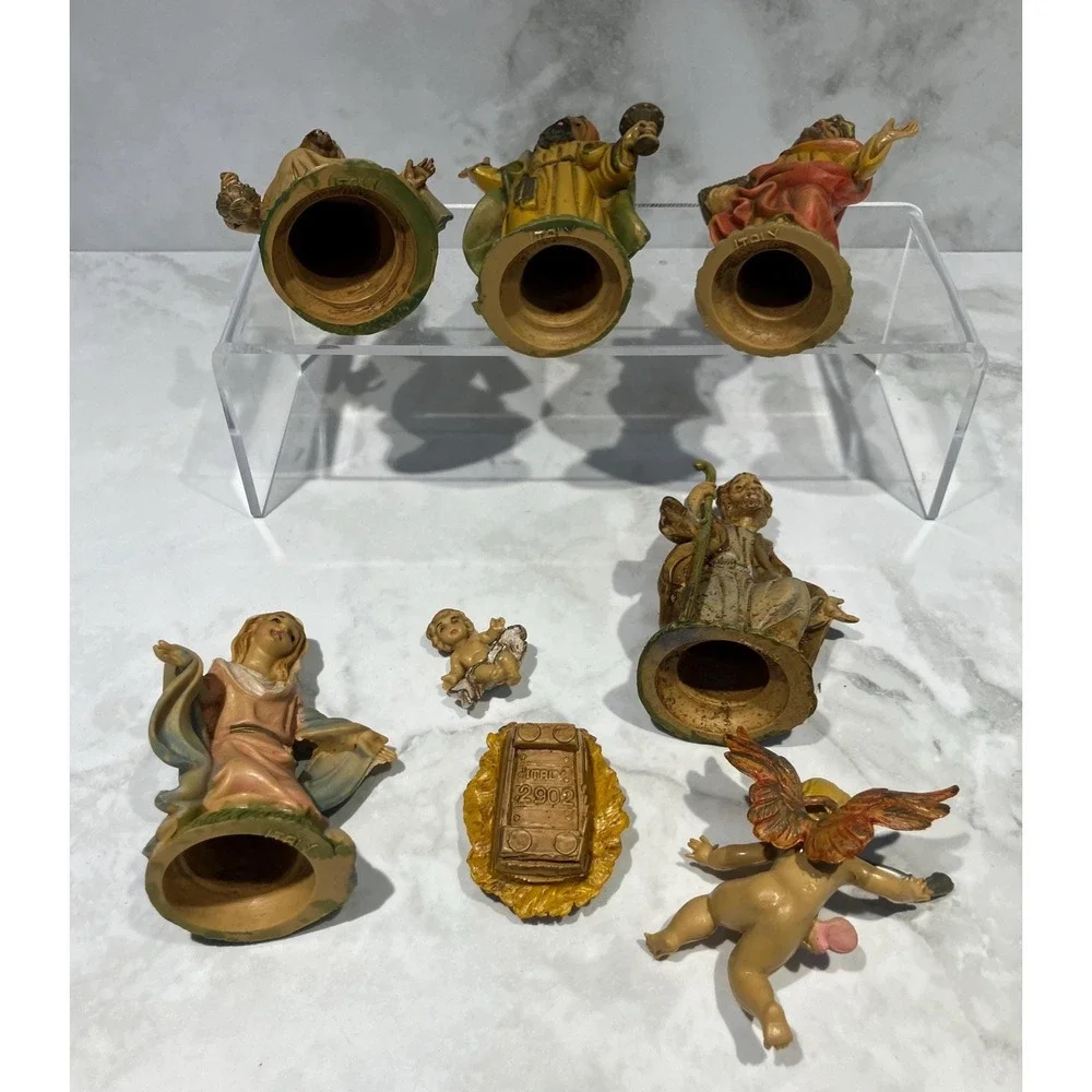 Vintage 8 Piece Nativity Set Made in Italy with Music Box Plays Silent Night